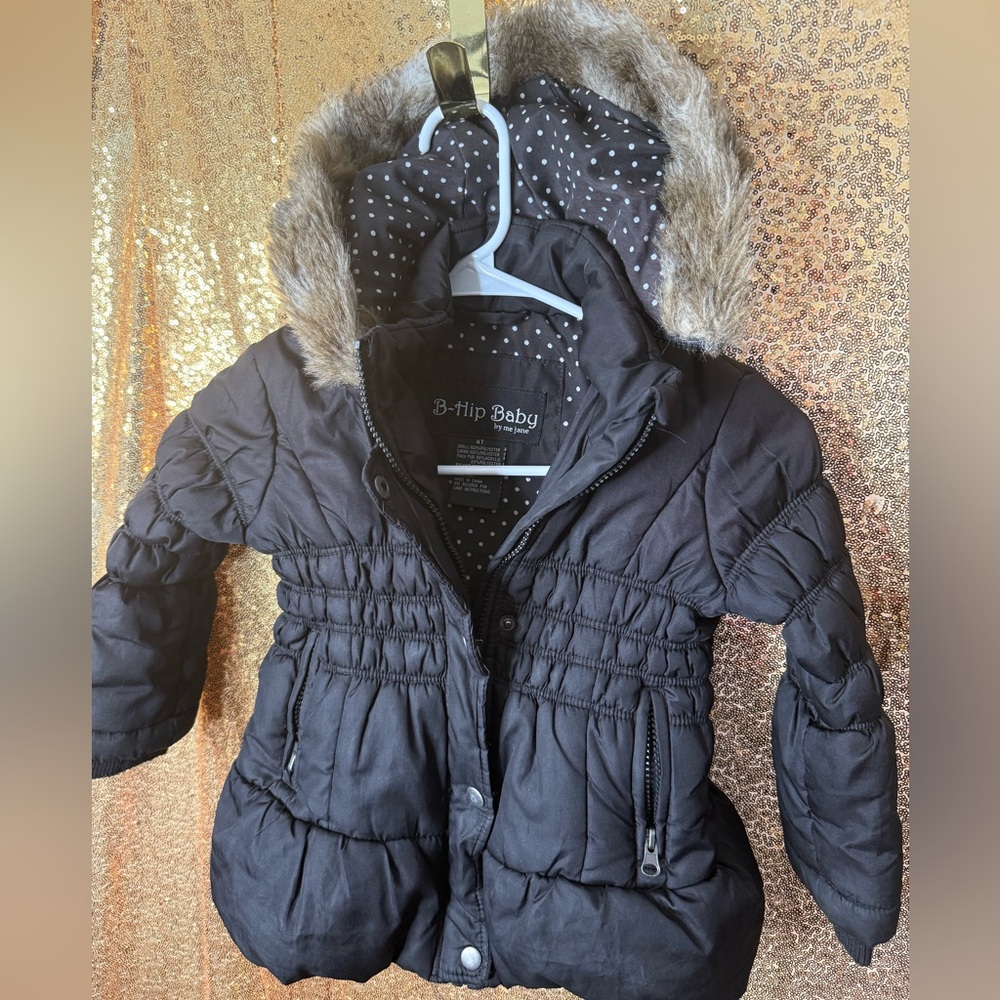 Me Jane Black Puffer Jacket with Faux Fur Hood